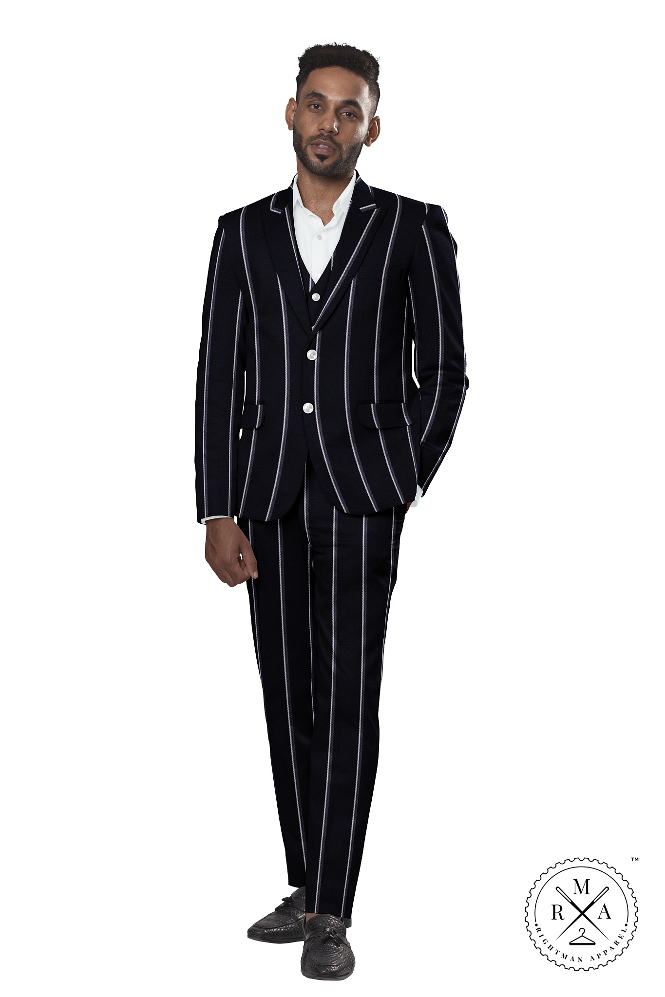 Black Dual Stripe Three Piece Suit SU27